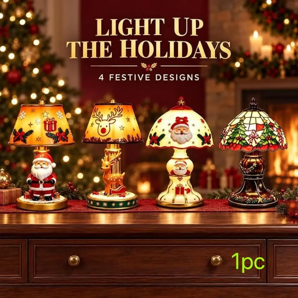 Creative Retro Painted Christmas Table Lamp - USB Emitting Resin Desktop Night Light - Santa Claus and Reindeer Christmas Tree Pattern Home Decoration Christmas Gift
