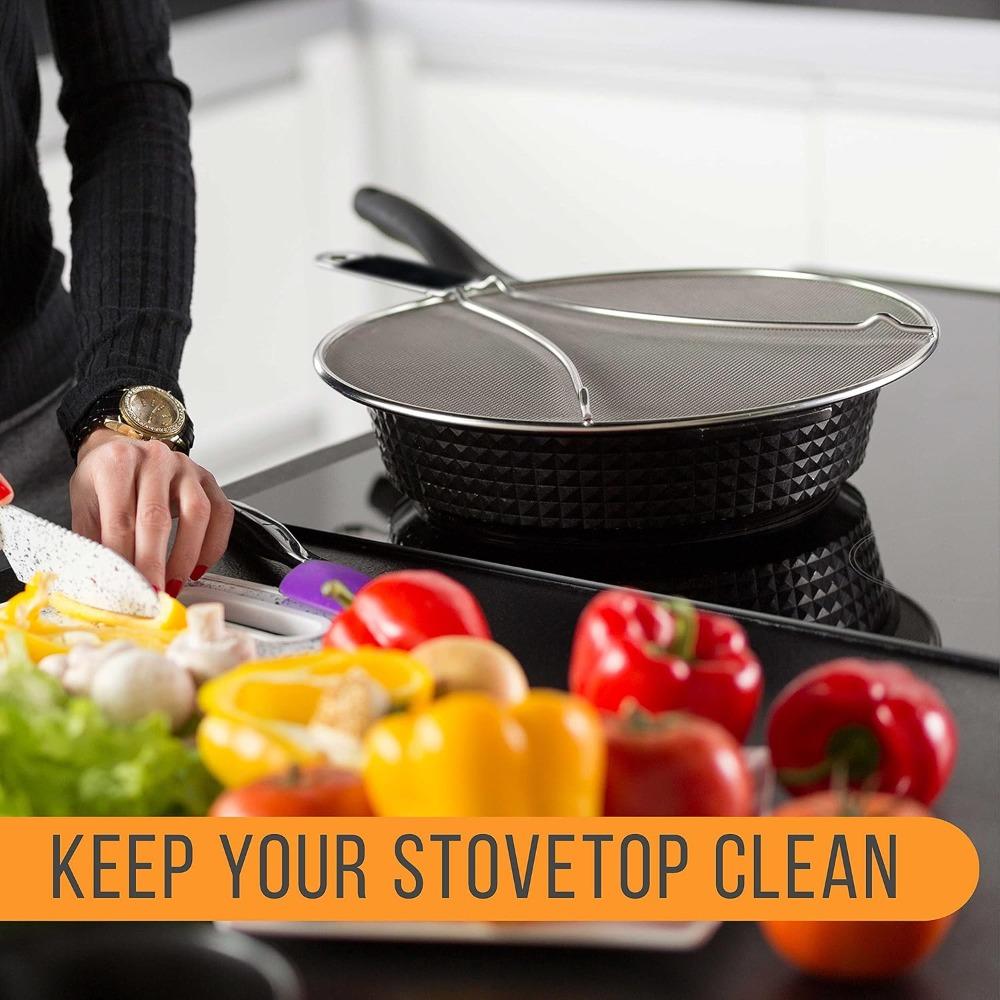 Kitchen supply 3-piece stainless steel splatter guard set (13", 11.5", 9.5") fine mesh cover, grease & oil, splatter screen For Frying pan,Cooking pot with resting feet & comfort grip handles