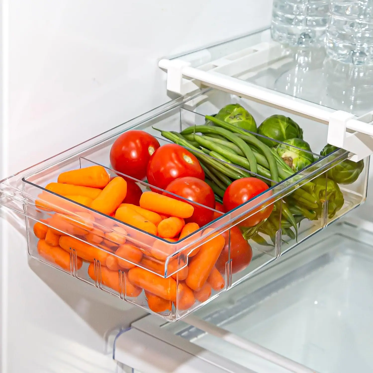 Pull-Out Fridge Drawer Organizer with 2 Dividers - Clear Pantry Storage Bins for Fruits, Veggies & Drinks, Shelf Holder for RefrigeratorGift