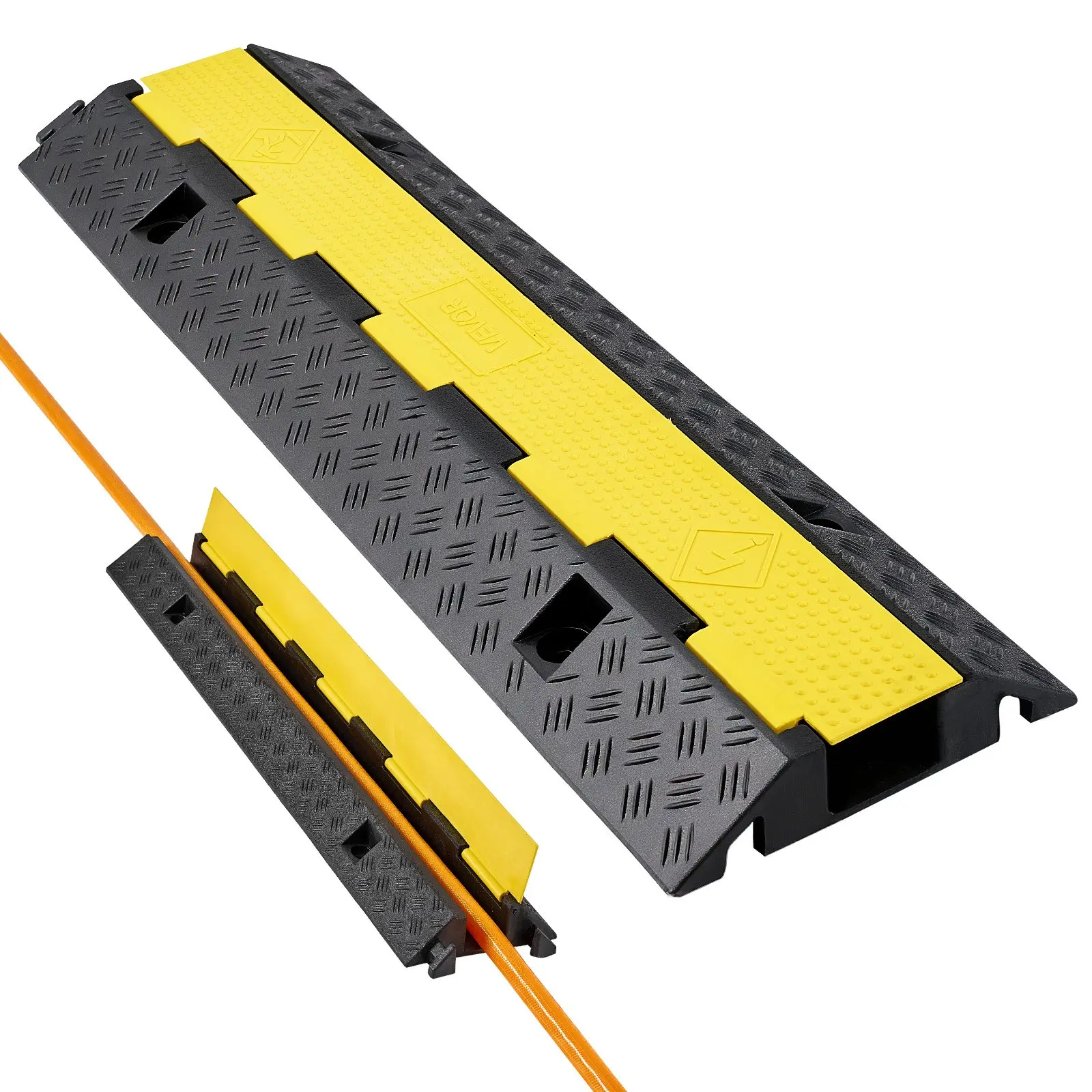 【Summerfinds】VEVOR Heavy Duty Rubber-PP Cable Protector Ramp, 22000 lbs/Axle Capacity, 1-Channel (2.76x1.97 in) Cord Hose Wire Cover, Textured Flip-Open Top Traffic Speed Bump for Scooters, Festivals, Events, 1 Pack, Indoor/Outdoor Use