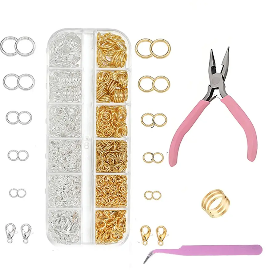4pcs Jewelry Making Tools Kit, Stainless Steel Tweezers, Clamps, Jump Rings, DIY Necklace Bracelet, Lobster Claw Repair Set, Beading Supplies