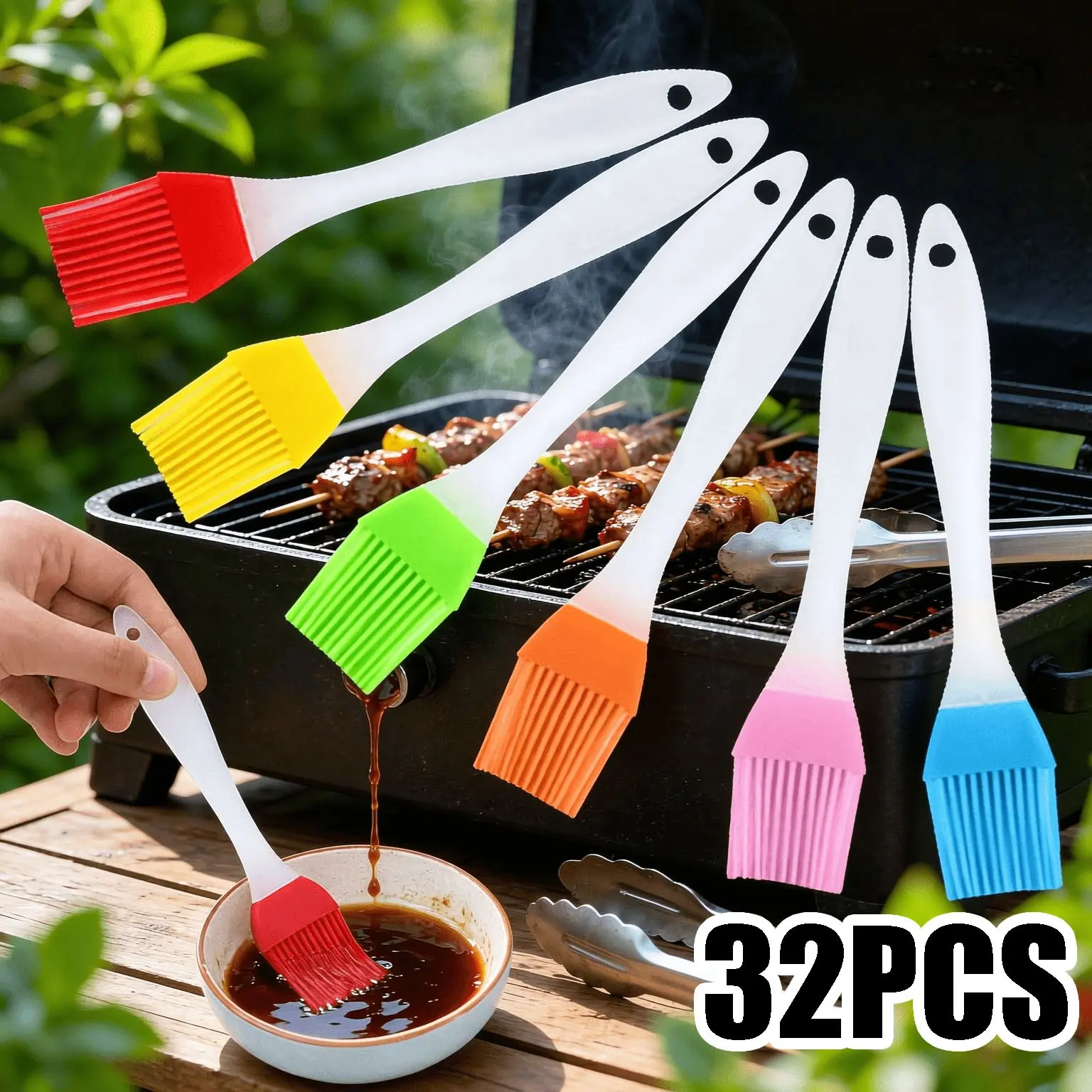 Bulk 32Pcs Silicone Basting Brush Pack – Mixed Tone Kitchen Oil Brushes with White Grip Handles for Barbecue, Outdoor Picnic, Baking, Frying, Food Decoration, Catering & Home Cooking Random Color TMZ