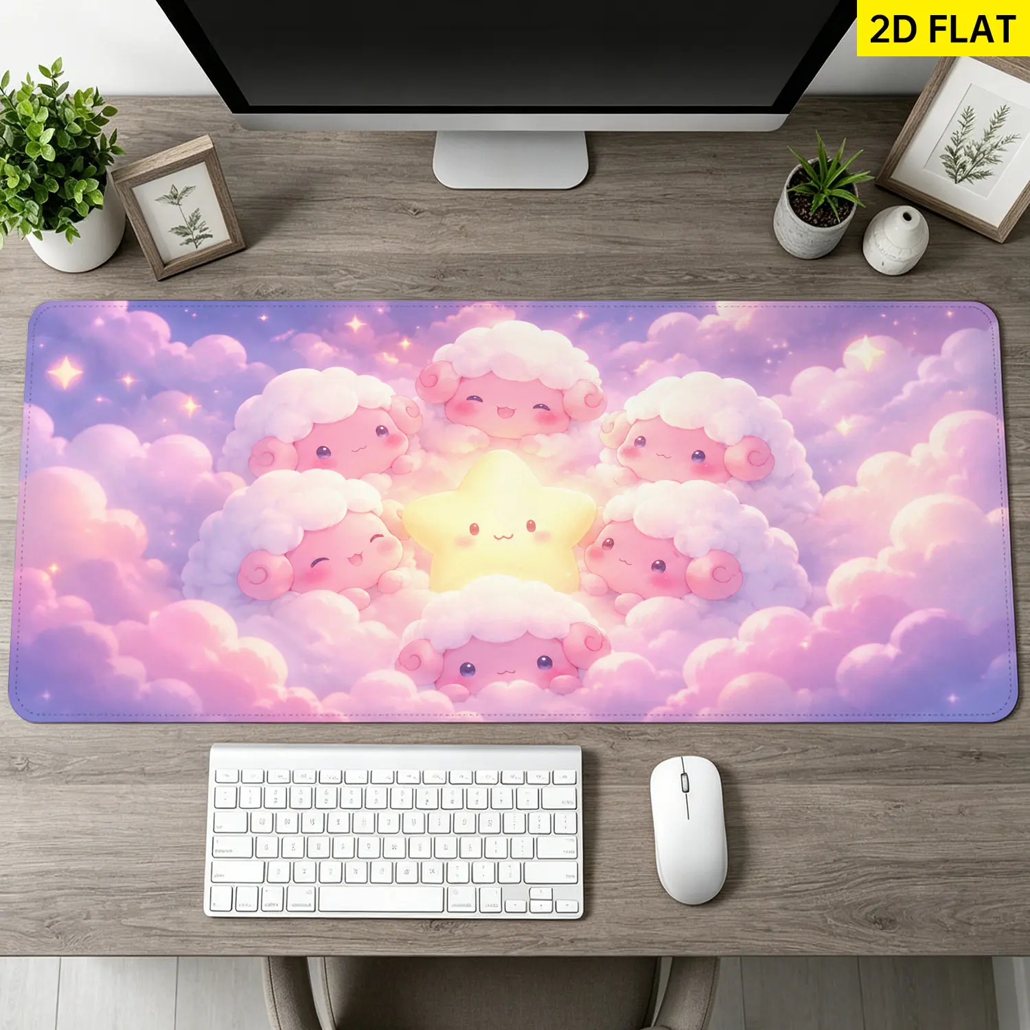 Extra Large pink fluffy sheep and glowing star Mouse Pad,Non Slip Rubber Pad,Desktop Decoration Drotection Pad,Washable,Lock Edge Multi Size,Premium Multipurpose Mousepad For Home,Office,Gift for Family and Friends