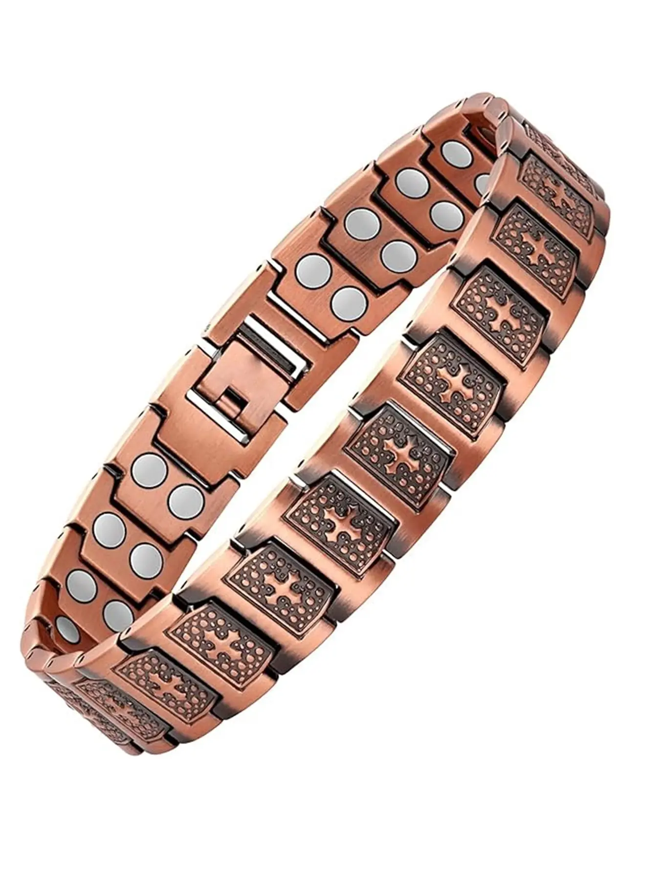 1set  Men's Magnetic Cross Bracelet, Double Row Built in Magnet Bracelet, Detachable Vintage Copper Color Bracelet, Jewelry With Sizing Tool, Adjustable Bracelet, High Quality Bracelet