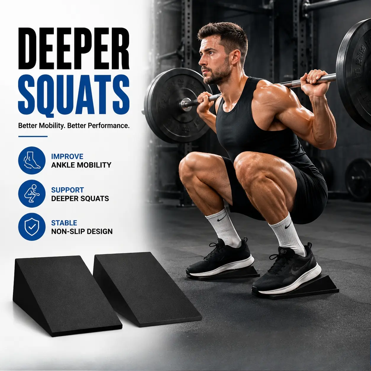 2 Pack Squat Wedge Blocks, Heel Elevation Slant Boards for Deep Squats, Weightlifting, Yoga Stretching & Ankle Mobility Training