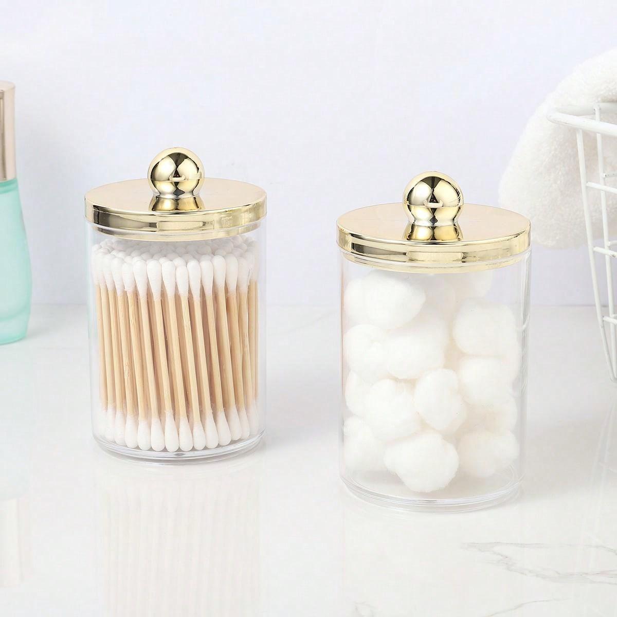 1/2/3pcs Swab Ball Pad Holder, Plastic Storage Container with Lid, 10 Oz Qtip Apothecary Jar Clear Storage Box Makeup Organizer, Bathroom Containers Dispenser, Transparent