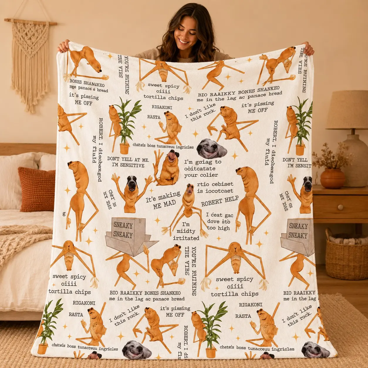 1pc Funny Meme Dog Flannel Blanket, Humorous Shiba Dog Throw Blanket with Funny Quotes Cartoon Meme Pattern Soft Warm Fleece Blanket for Sofa Bed Office Camping Travel Birthday Christmas Gift