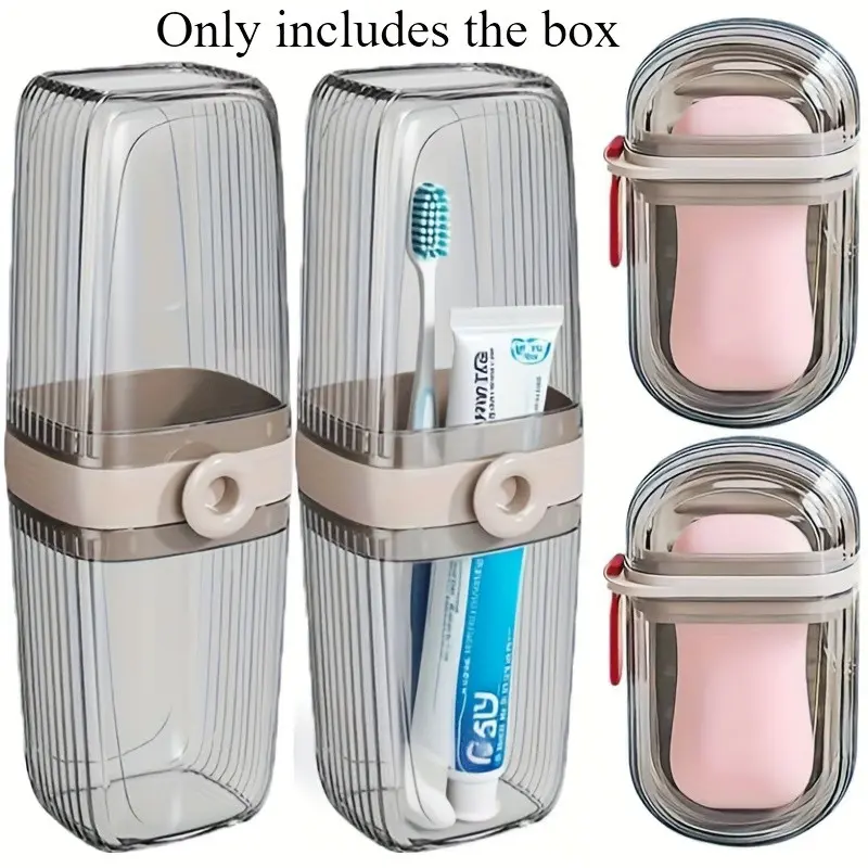 Travel Storage Box Set of 4, Lidded Soap Holder and Toothbrush Case, Portable Soap Rack, Essential for Dorms, Bathrooms, Gyms, Schools