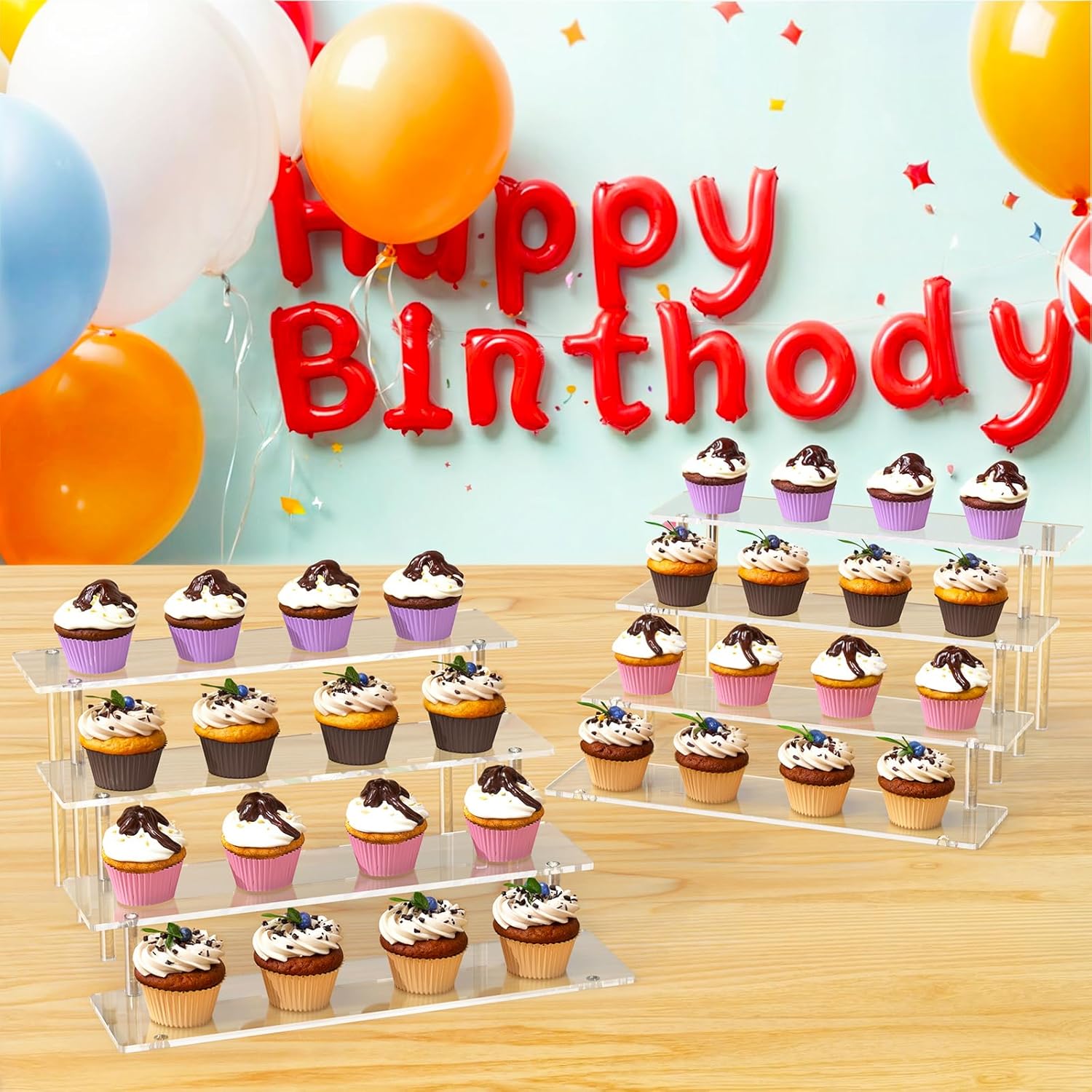4 Tier  Display Risers, Clear Perfume Organizer Stand, Large Cupcake Stand Holder, Dessert Display for Party, Display Shelf for Figure and Collection, Riser Stand for Decoration and Organizer