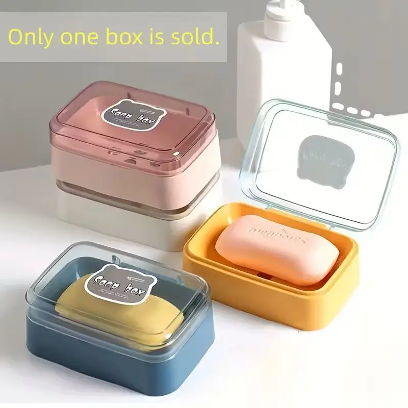 Transparent Plastic Bathroom Soap Holder with Drain System and Lid, Non-Slip Base, Durable Container for Home, Dorm, Travel, Soap Box