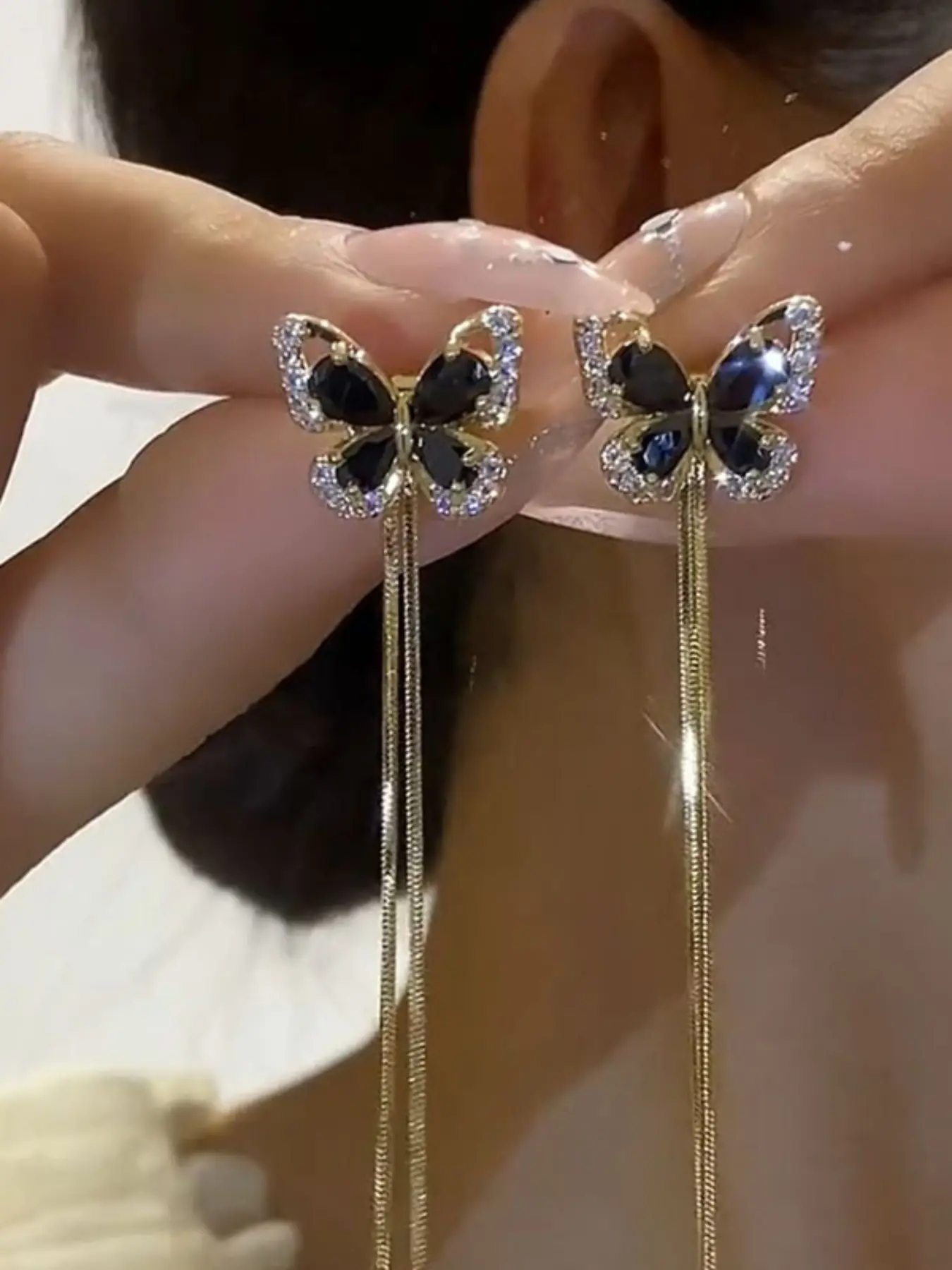 Butterfly Drop Earrings, Cubic Zirconia Tassel Earrings for Women, Dangling Earrings