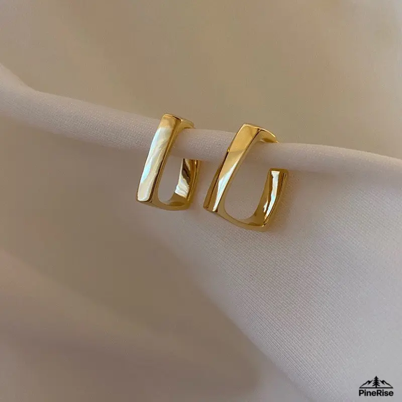 Korean Geometric U-Shaped Earrings Minimalist Luxury Women Stud Earrings Trendy Elegant Ear Jewelry Accessory For Indoor Leisure Daily Outfit Street Styling Matching