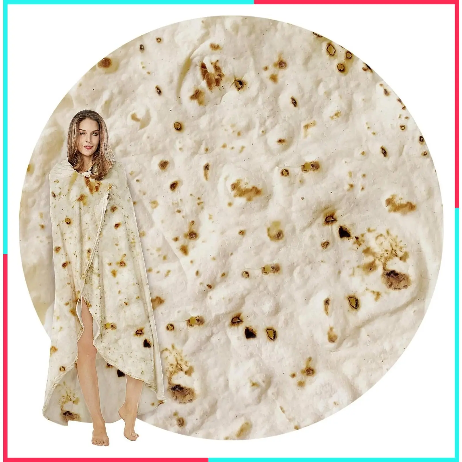 Burrito Tortilla Blanket, Funny Food Throw Blanket, Round 47 Inches, Double Sided Soft Flannel, White Elephant Gifts, Gag Gifts for Teen Boys & Girls, Novelty Christmas Birthday Presents