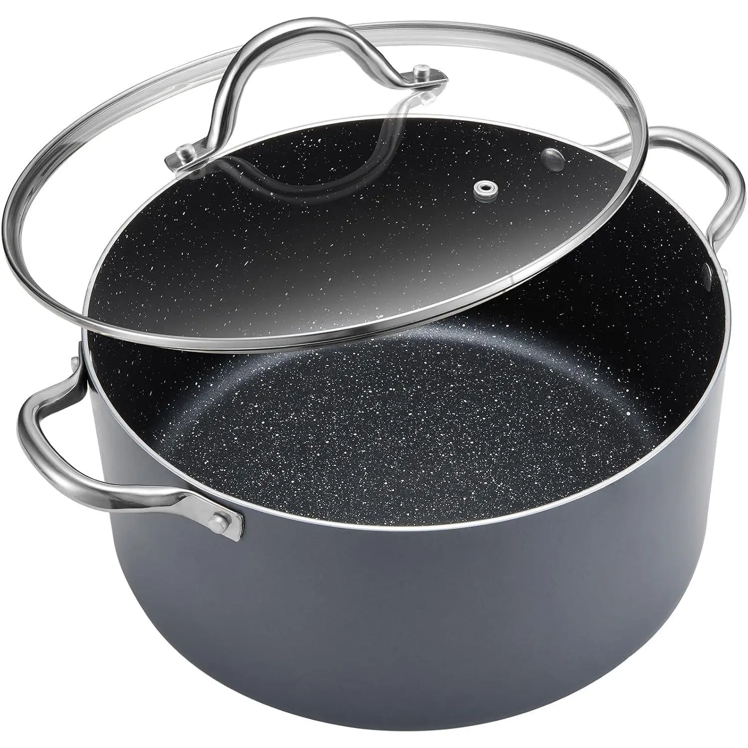 8 Quart Cooking Pot, Large Non Stick Induction Stock Pots with Lid, All Stove Compatible, 8 QT Aluminum Soup/Stew Pot For Families of 3–5, Grey
