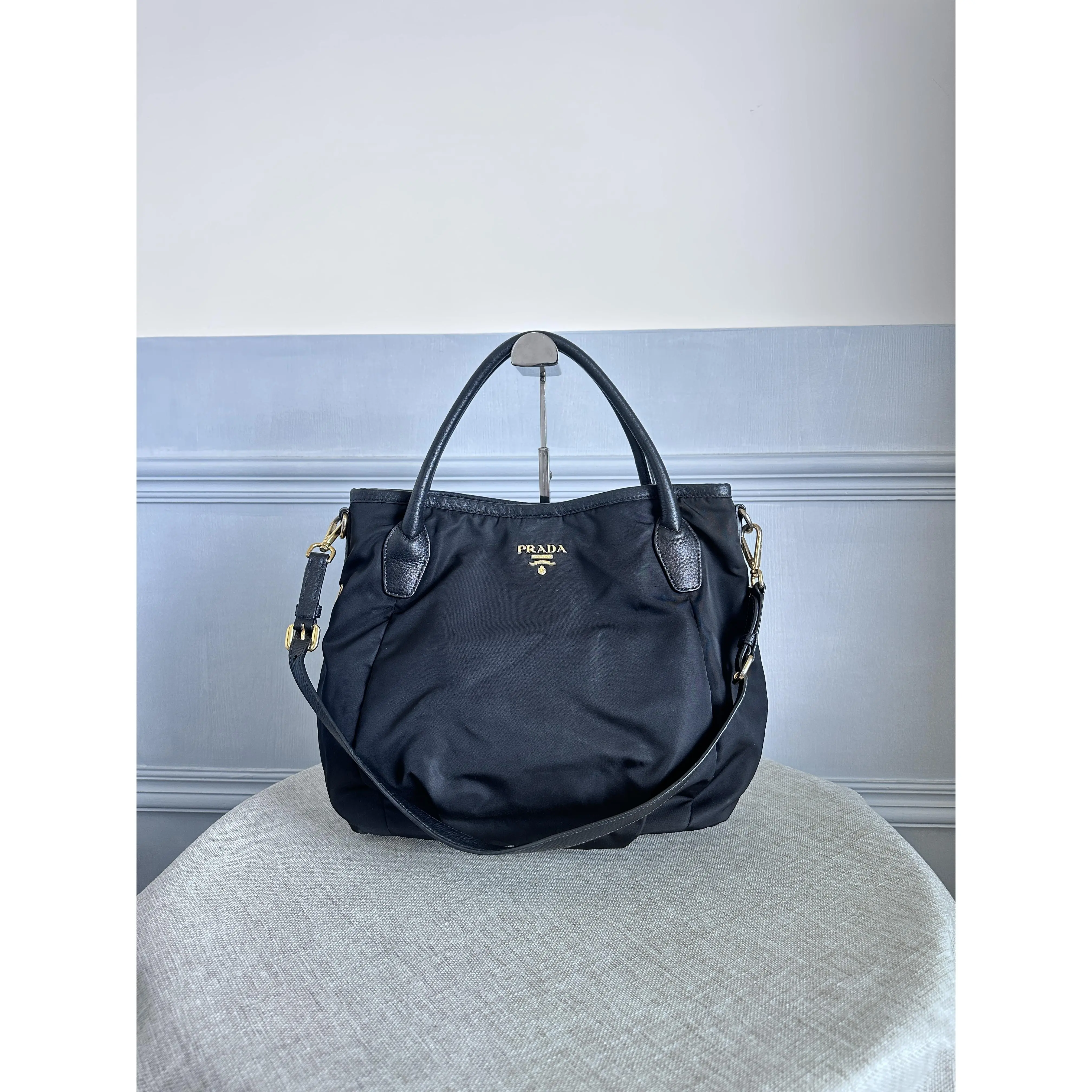 Pre-owned PRADA Black Nylon 2‑Way Hand‑Carry & Adjustable Cross‑Body Shoulder Tote Bag