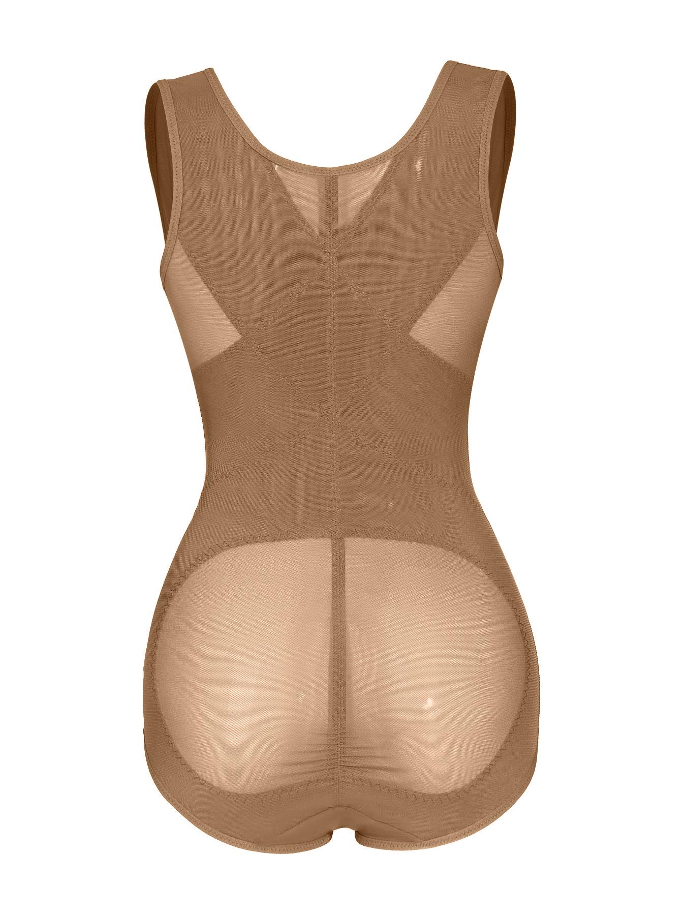 Women's Solid Color Open Bust Adjustable Hook & Eye Closure Crotch Shapewear Bodysuit, Breathable Comfortable Tummy Control High Waist Shaping Push Up Chest Shaper Bodysuit