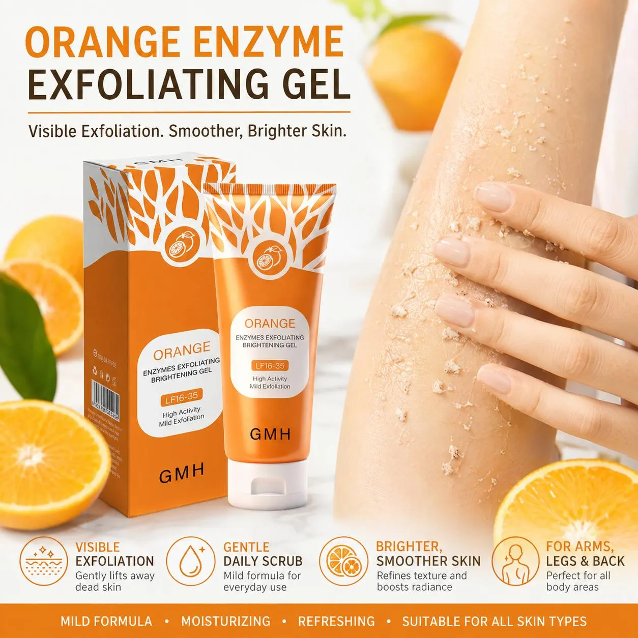 Fragranced Orange Enzyme Mud Removing Exfoliator, Household Bathroom Furnishing Skincare Gadget, Convenient Full Body Deep Cleansing Shower Product