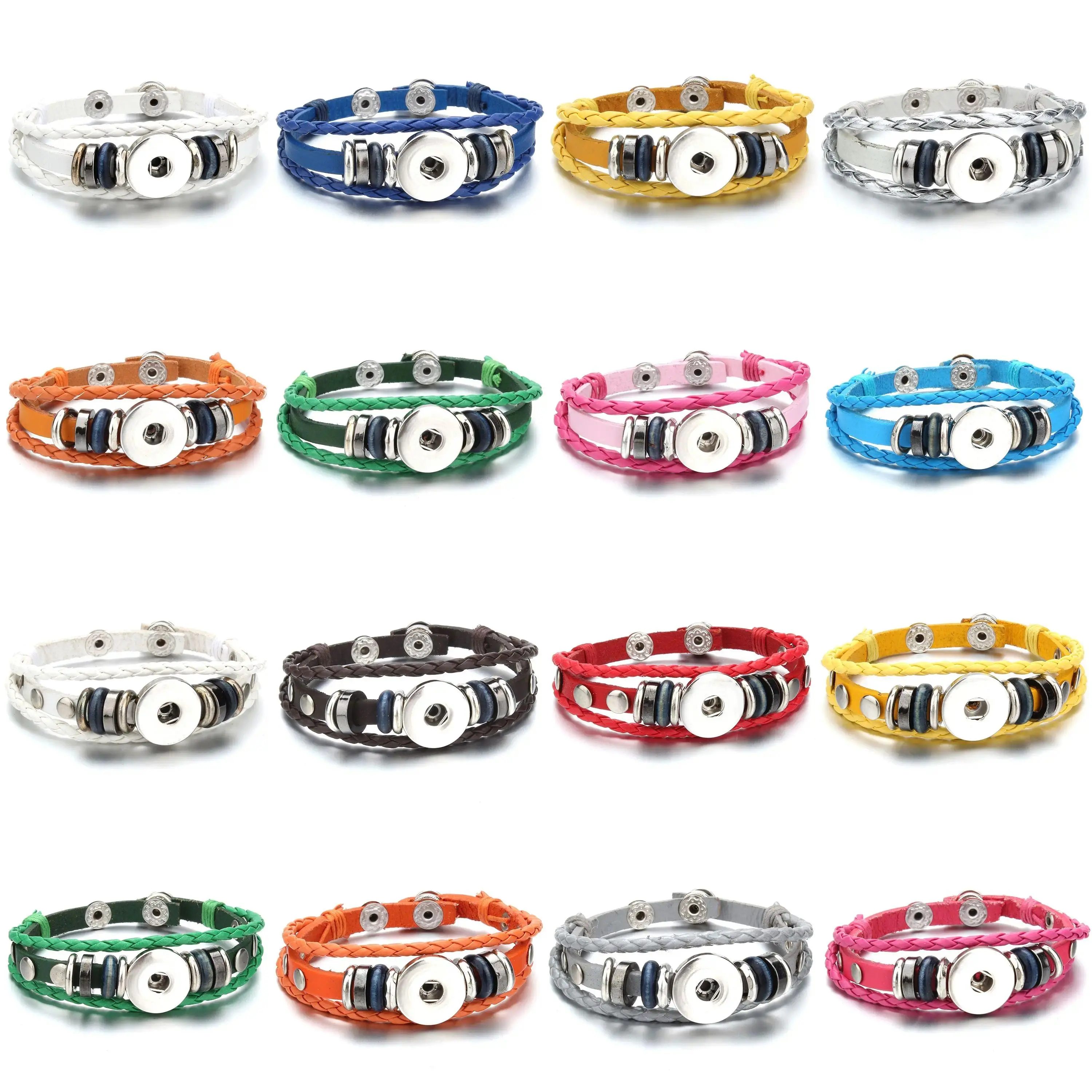 10pcs/lot Wholesale Leather Snap Bracelet 18mm Snap Button Bracelet DIY Charms Bracelet for Women DIY Snap Jewelry italian