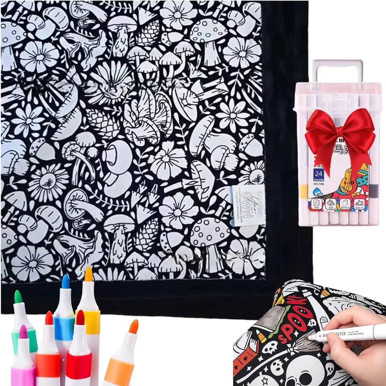DIY Coloring Blanket 24 Color Pens Washable Reusable Soft Fleece Drawing Blanket DIY Painting Blanket for Kids Adults Home Decor