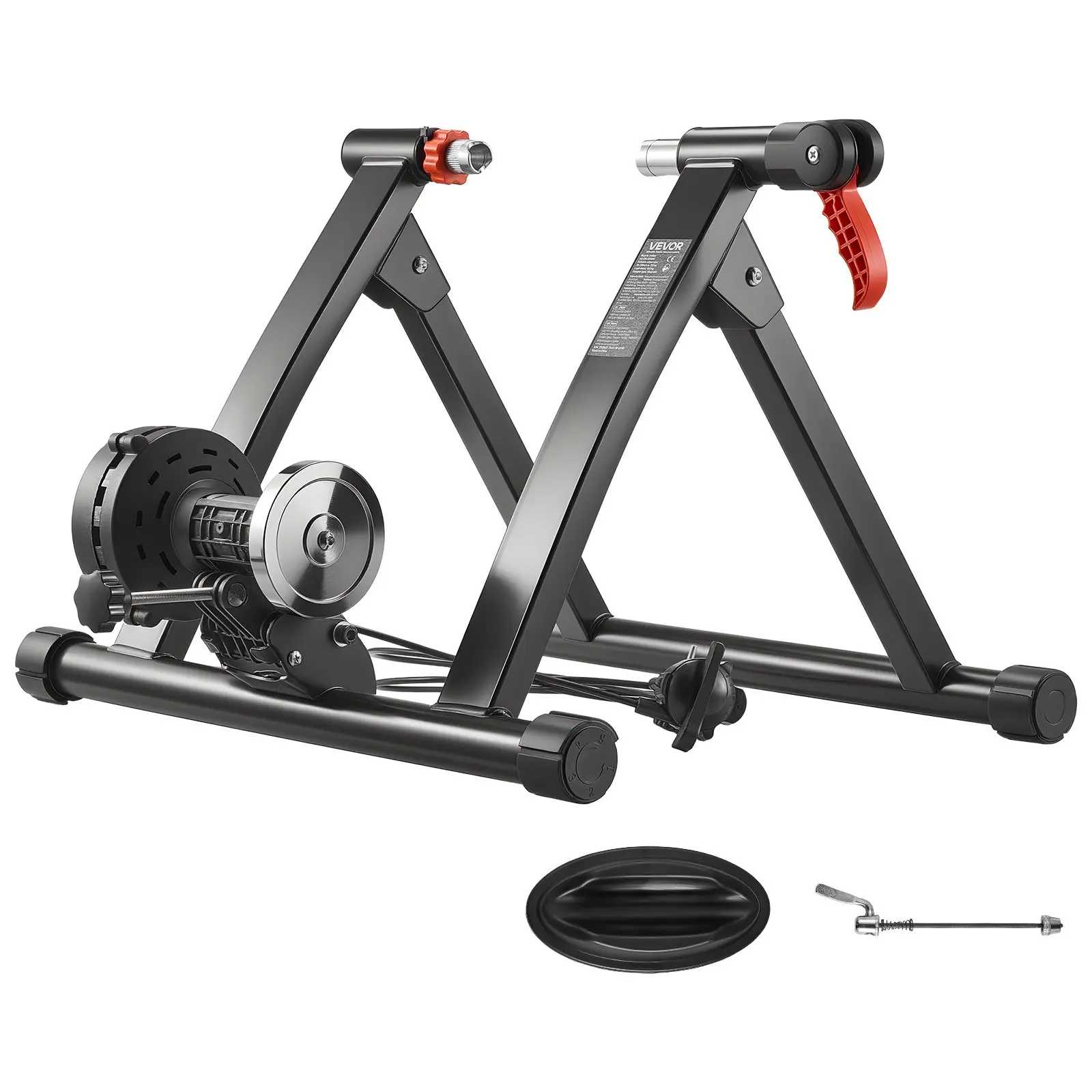 VEVOR Magnetic Bike Trainer, 6-Level Resistance, 26-29 in & 700C Wheels, Foldable Stationary Stand for Unisex Adults' Bikes, 17.31 lbs, 21.85x23.23x16.14 in/555x590x410 mm, Quick Release Skewer & Front Wheel Riser Block for Indoor Exercise