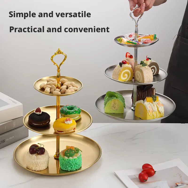 Luxury Tiered Serving Platter Made of Stainless Steel | Multi-layer Dessert, Cake & Fruit Stand, Party Dessert Stand for Afternoon Tea, Living Room & Hotel Event Decoration
