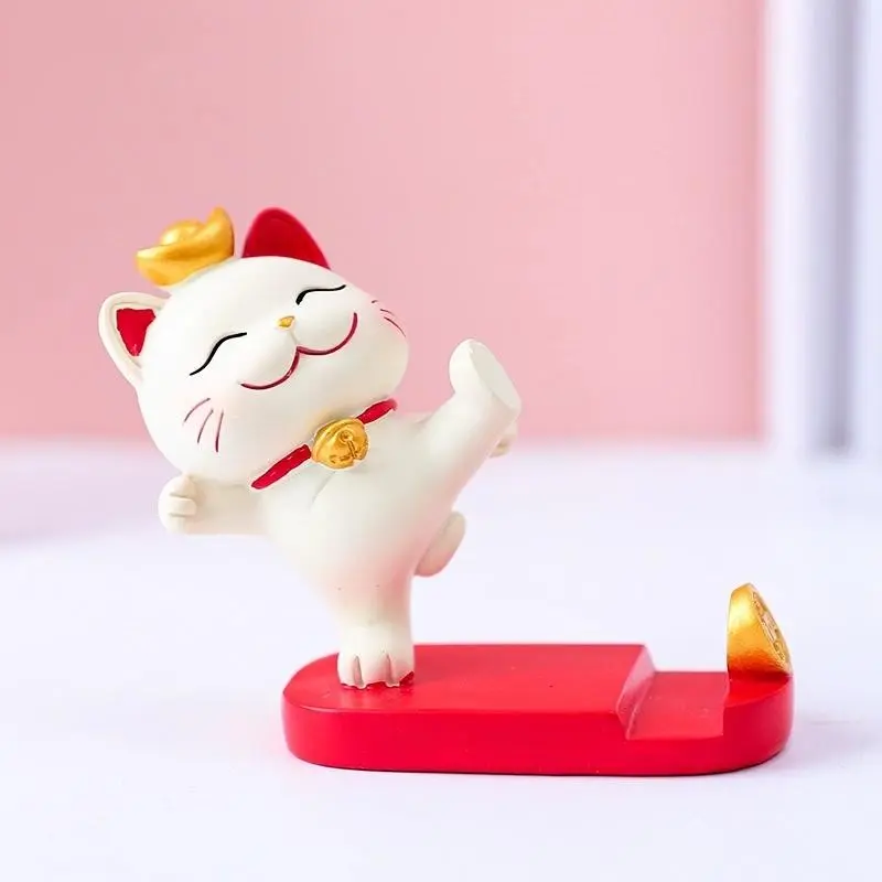 Lucky Cat Phone Tablet Stand, Cute Cartoon Statue Decor, Office Desk Ornament, Lazy Viewing Tool, Perfect Gift for Birthdays and Holidays