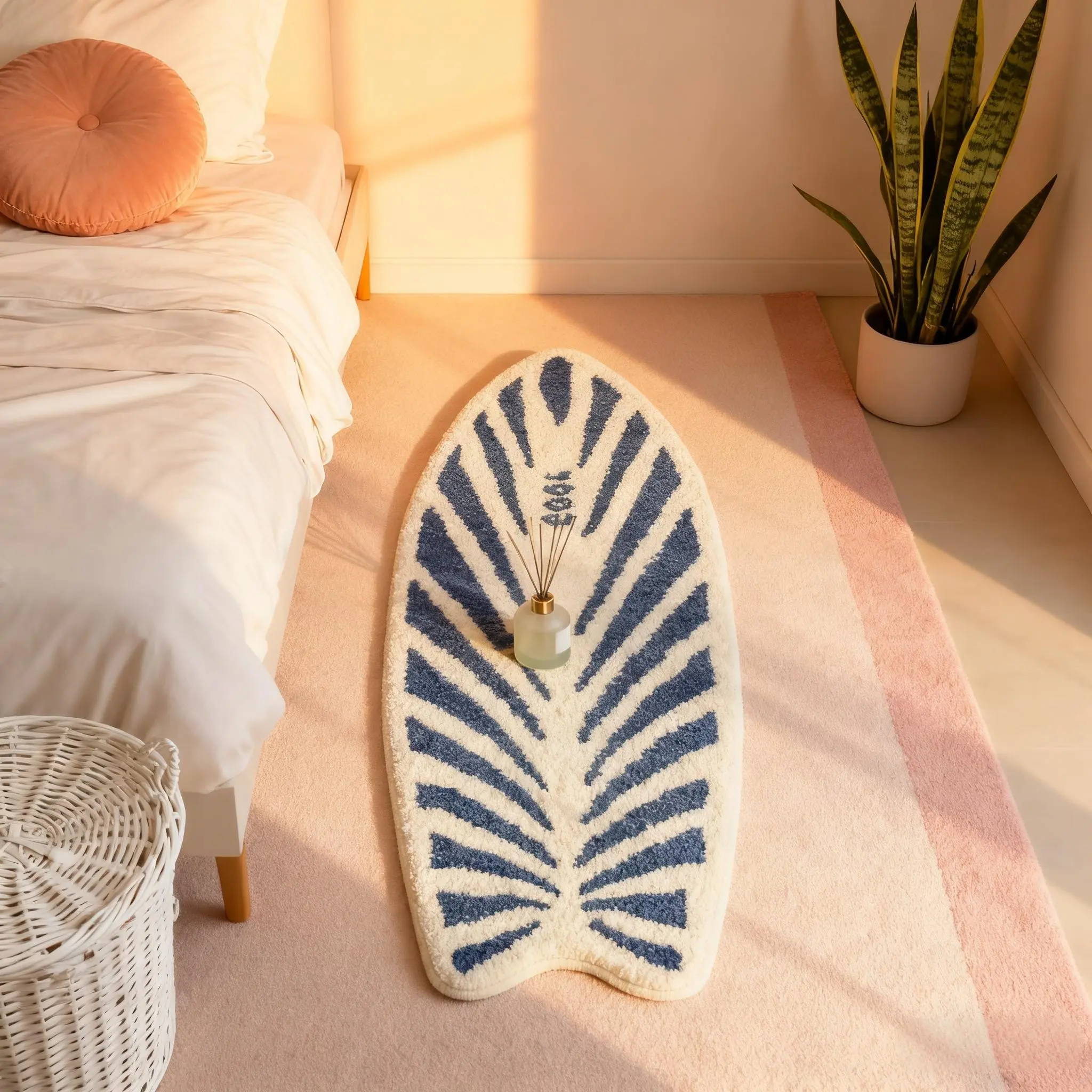Tropical Rug, Surfboard Theme Area Rug, Non-Slip Bathroom Mat, Polyester Rug, Decorative Rug, Room Decor Carpet with Anti-Slip Backing, Striped Design