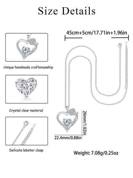 Rose Flower Heart Pendant Necklace With Rose Jewelry Gift Box, Exquisite Jewelry Gift, Anniversary Valentines Day Necklace Gift for Wife Girlfriend, Birthday Gifts for Mom Daughter