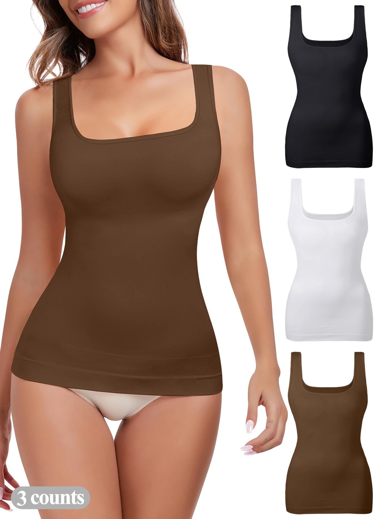 Women's Tummy Control Shapewear Tank Top, Seamless Square Neck Compression Top, Slimming Body Shapewear, Solid Backless Shaper