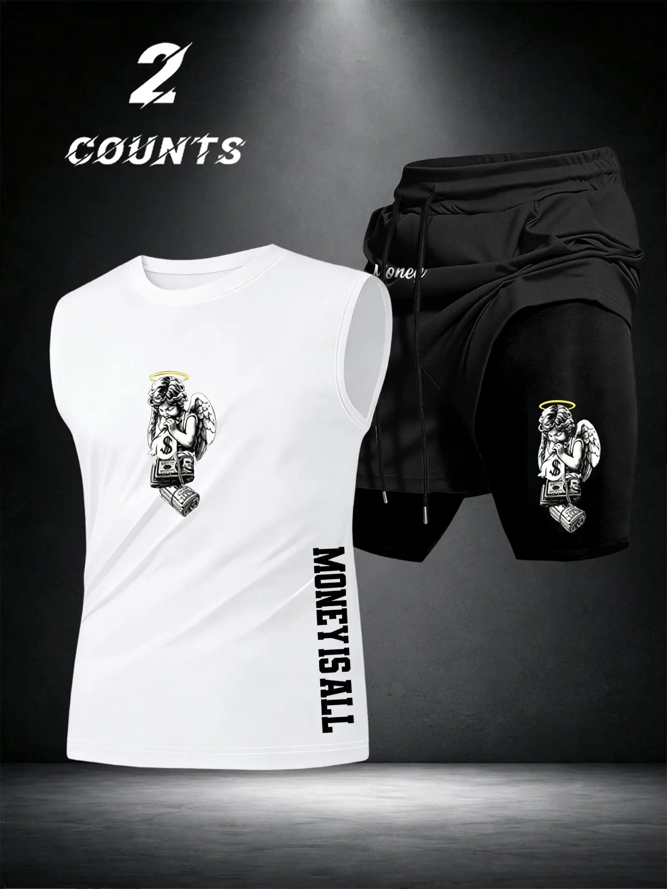 Men's Casual Sleeveless Tank Top and Fake Two-Piece Shorts Set, Breathable Lightweight Fabric, Fashion Print, Ideal for Sports, Breathable Summer Sportswear
