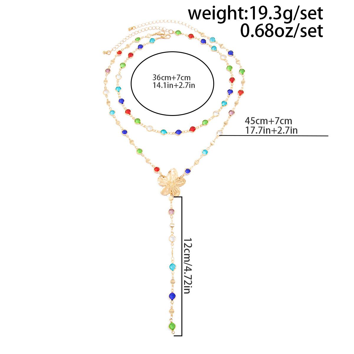 Creative Colorful Y-Shaped Multi-Layer Crystal Necklace – Sweet Style Metal Flower Choker