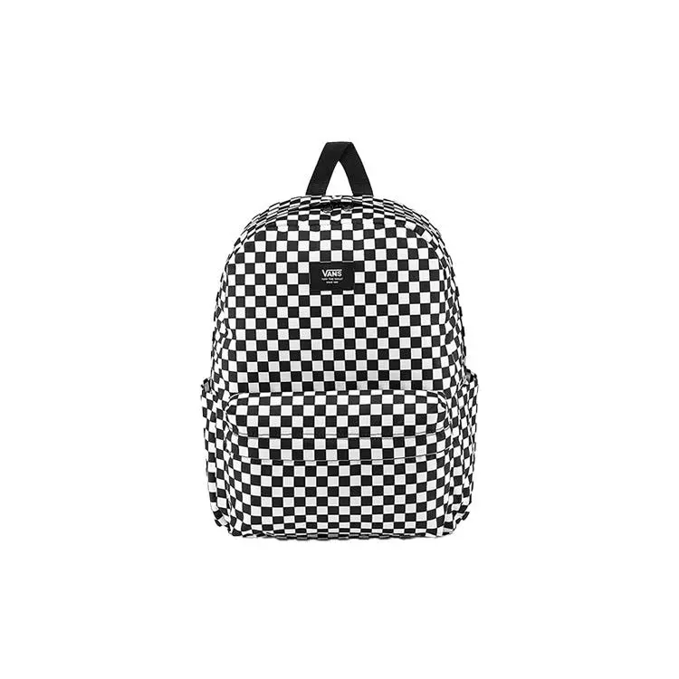 Vans Checkerboard Classic Small-Logo Zippered Polyester Backpack for Men and Women, Black and White