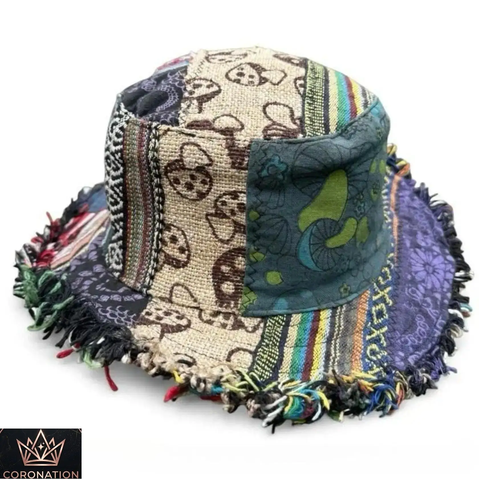 Women’s Fedora Hat, Mushroom Patchwork Boho Hemp Hat with Hidden Pocket, Y2K Vintage Style, Lightweight Sun Hat for Festival, Beach, Travel, Outdoor Parties & Everyday Wear