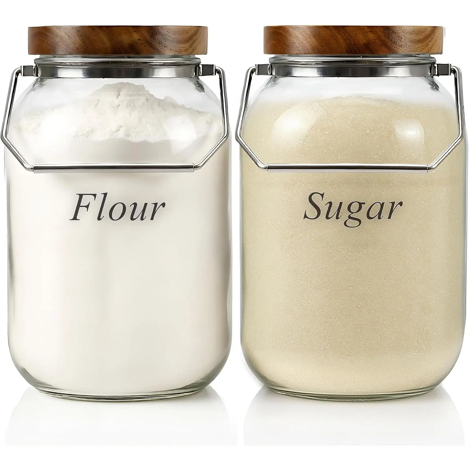 2 Pack Glass Flour Sugar Storage Containers with Handle, 1 Gallon Glass Jars with Airtight Lid, Wide Mouth Large Mason Jars 128oz for Rice, Pasta, Oats, Coffee Storage