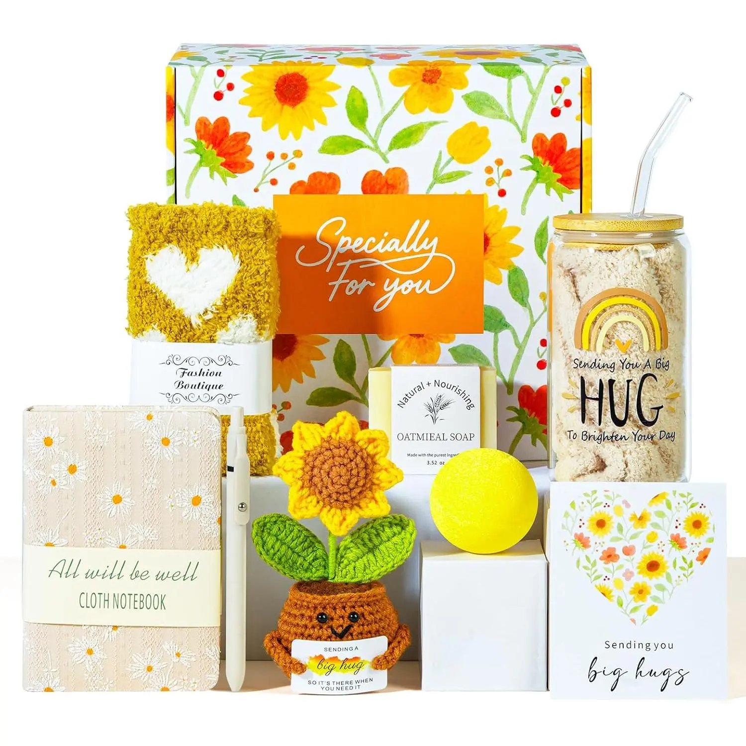 Self Care Gifts for Women: 10 count Hug in a Box Basket Sympathy  for Women, Get Well Soon Care Package   Set,  Think of You  Kits for Her Mom  Wife Girlfriend Sister