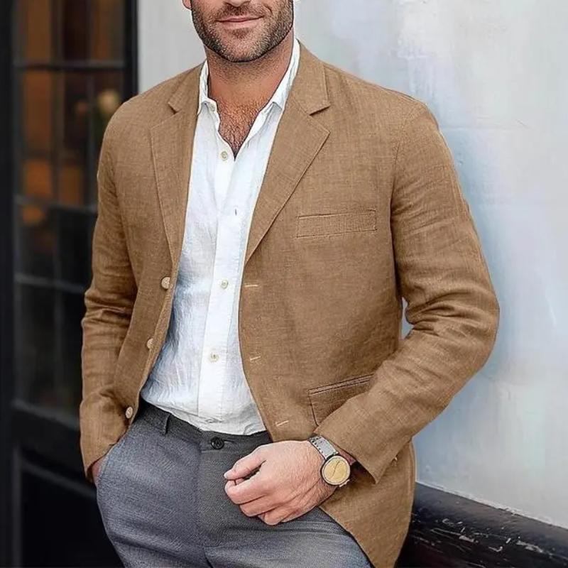 Men's Blazer Jacket Cotton Linen Sports Coats Regular Fit Two Buttons Herringbone Suit Jackets Formal Long Sleeve