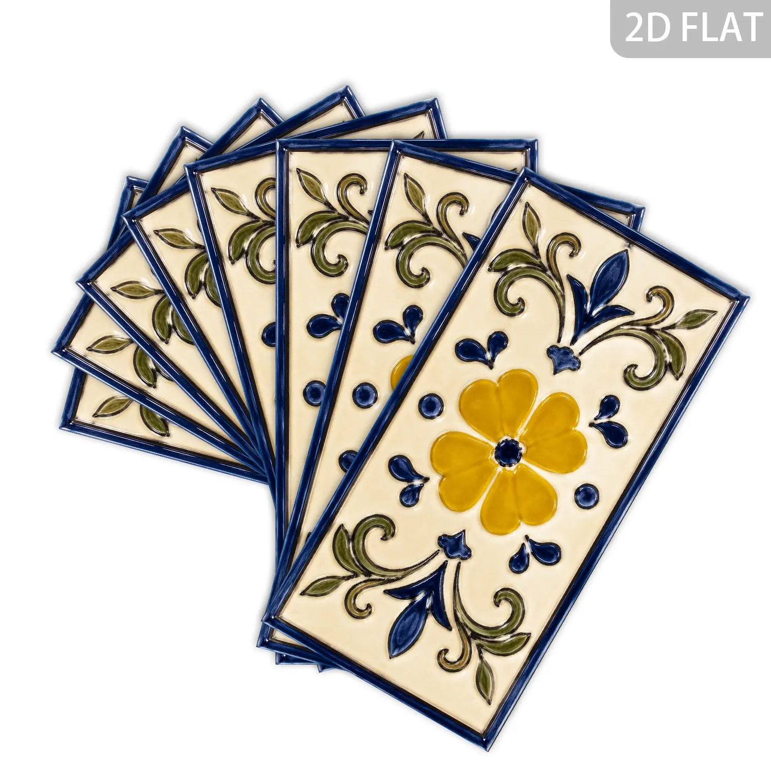 8/24/40pcs Glazed Waistline Tile Stickers,Yellow Flower Design, Waterproof Splash-Proof, for Kitchen Bathroom, Size 14x28cm, Patchwork Shape