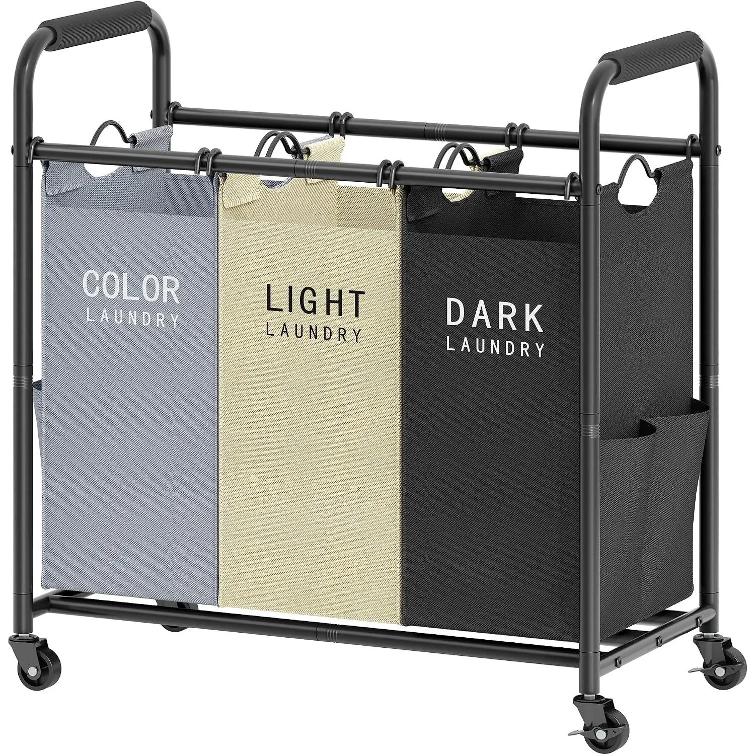 3 Bag Laundry Sorter Cart, Laundry Hamper 3 Section, 3 Colors | 147L Large Capacity, Removable Laundry Bags, Laundry Basket, Heavy Duty Lockable Rolling Wheels, For Clothes Storage