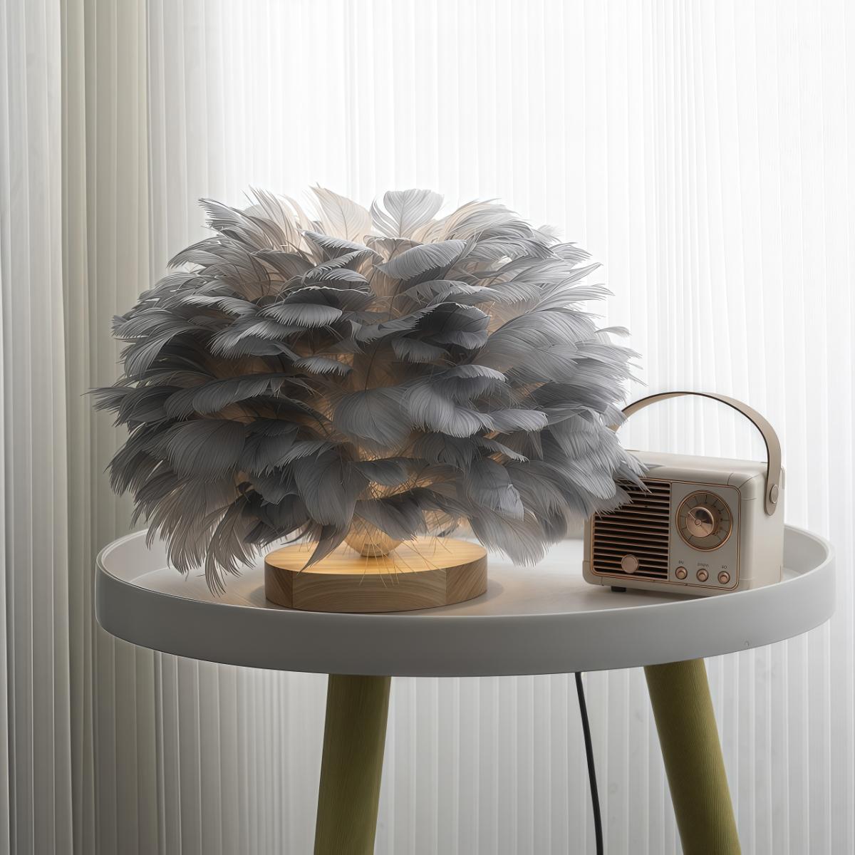 Dimmable Feather Table Lamp, Touch Control + Remote, USB Powered LED Night Light, Elegant Desk Decor for Bedroom/Living Room