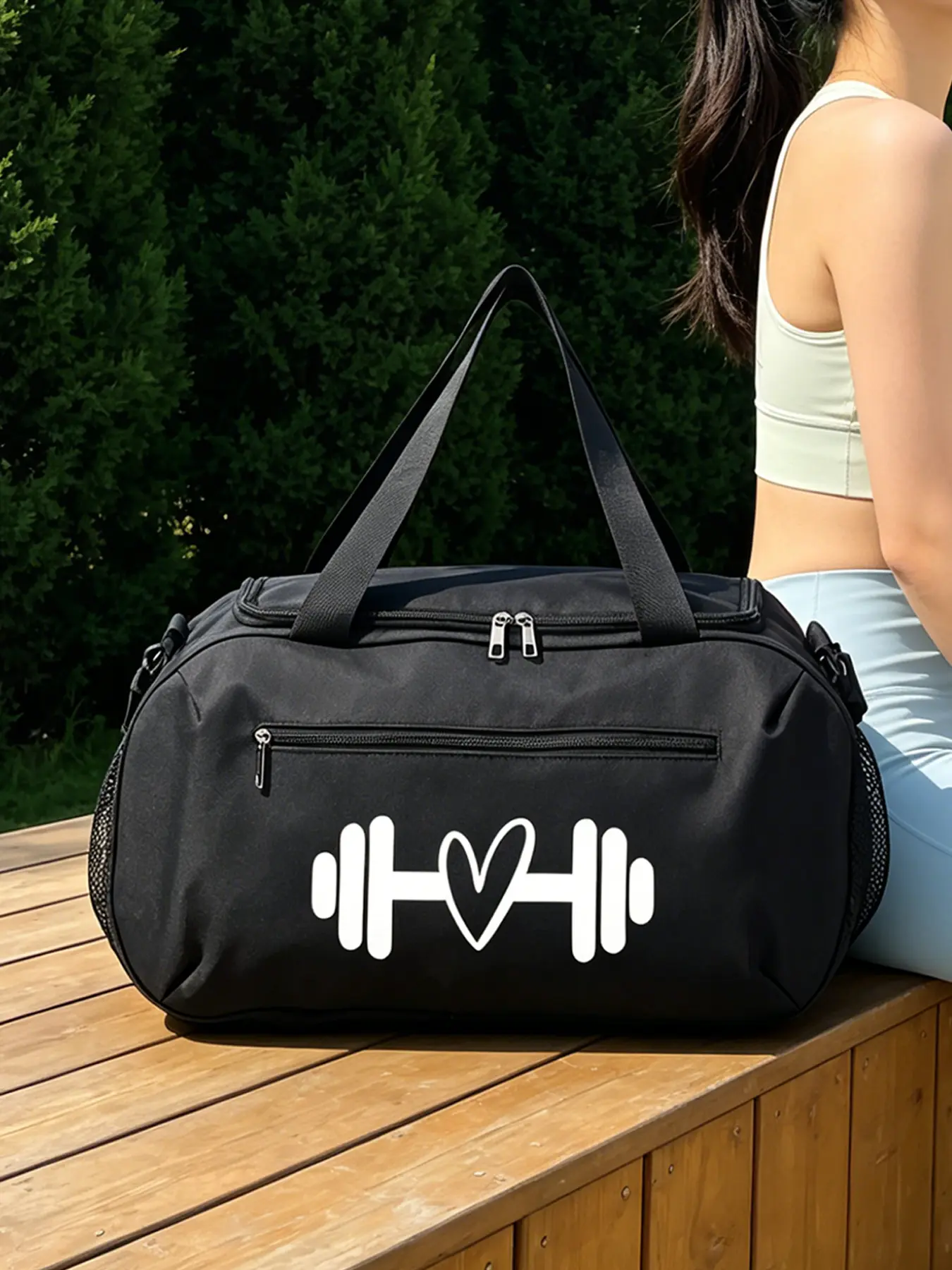 GYM Dumbbell Print Fitness Tote Sports Bag, unisex, durable, ideal for travel and workouts, premium gym bag.