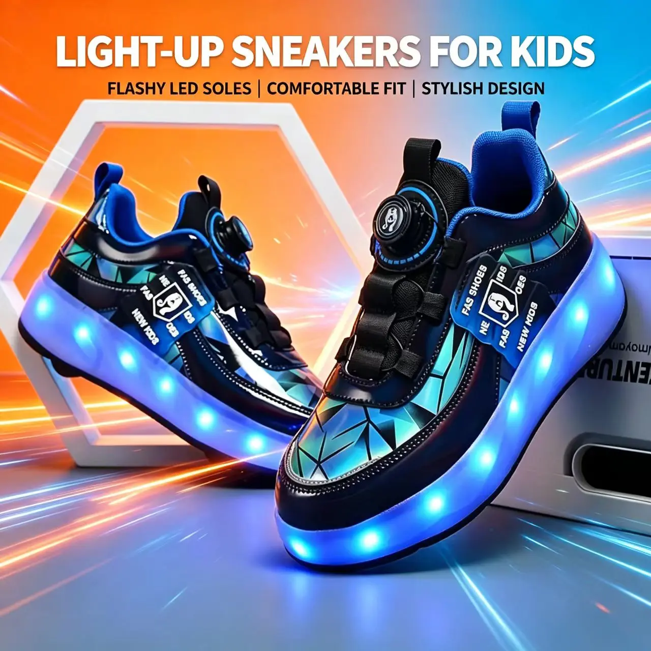 (New)Unisex Kid's Fashion LED Light Up Roller Shoes With Rotating, Comfy Detachable Wheel Skate Sneakers Boy's & Girl's Teen Outdoor-LIU
