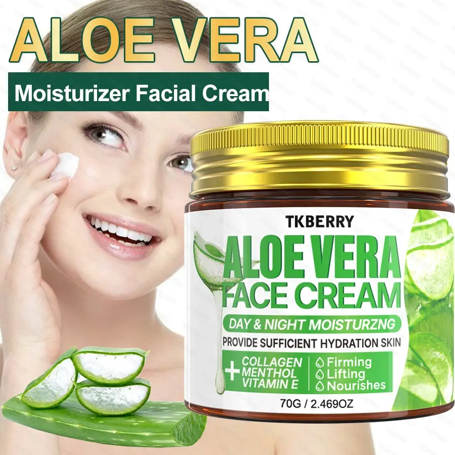 70G 95% Aloe Vera Moisturizer Facial Cream,with Collagen,menthol,vitaminE,Anti Wrinkle skincare Face Moisturize,For Body,Facial Dry Skin,Lift and tighten the skin,Smooth skin,Fresh and non-greasy,Unisex