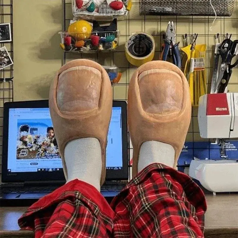 Funny Thumb Slide Slippers for Men & Women, a Quirky Polyester Design with Thick Warm Padding for Winter Home Wear, Footwear