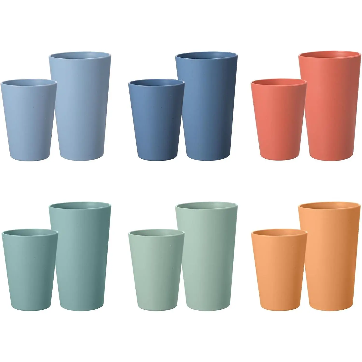 Sturdy Eco-Friendly Wheat Straw Beverage Cups Set (12-Piece) - 6x20 oz, 6x12 oz, Unbreakable Reusable, BPA-Free, Microwave & Dishwasher Safe, 6-Color for Kitchen, Commercial Use