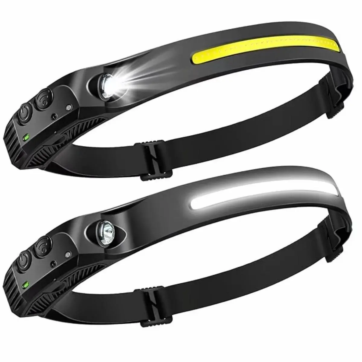 Headlamp 230° Wide Beam Head Lamp, Motion Sensor LED Headlamp Rechargeable, 5 Mode Headlight Flashlight for Camping Fishing Hiking Gear, Bright, and Ideal for Hard Hats and Forehead Use!, Strobe, Emergency, 0.14 Lb, Headband, Outdoor