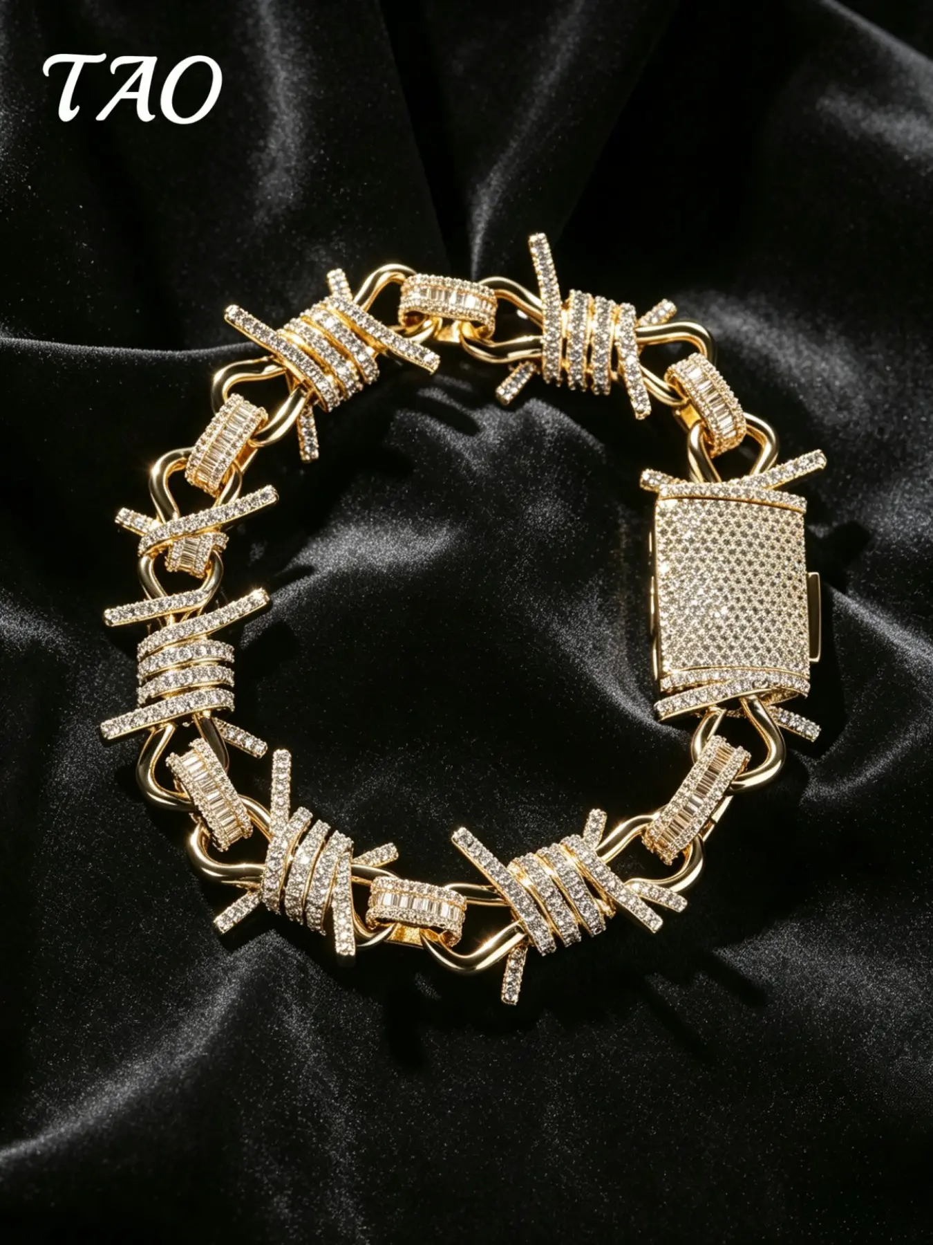 TAO-Creative Iron Wire Thorn Bracelet, Copper Metal Bracelet, Luxurious Zircon Embedded, Hip Hop Style, Unisex, Perfect Gift for Birthday and Anniversary