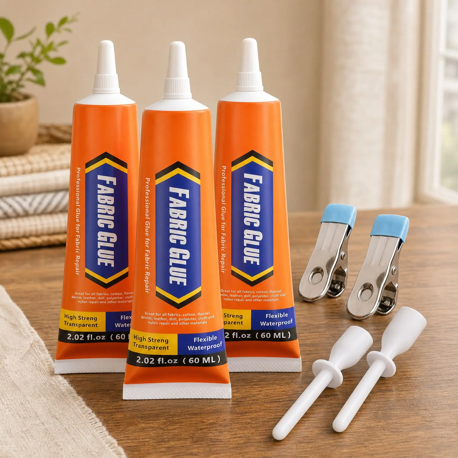 3Pcs 60ml Permanent Fabric Glue, Washable Clear Clothing Glue for Rhinestones, Patches, Denim, Leather, Polyester, Cotton, Flannel, Doll Repair