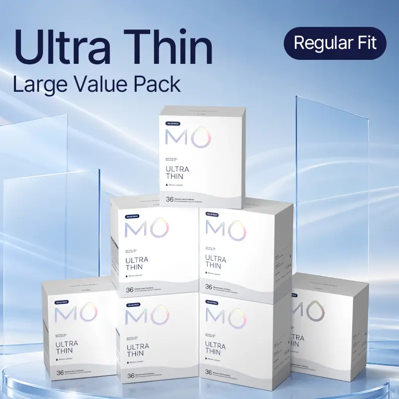 MO Ultra Thin 0.04mm Silicone-Enhanced Natural Rubber Condoms for Men, 36-Piece Value Pack - pH Balanced, Universal Regular Fit, Comfortable Smooth Sensation Design