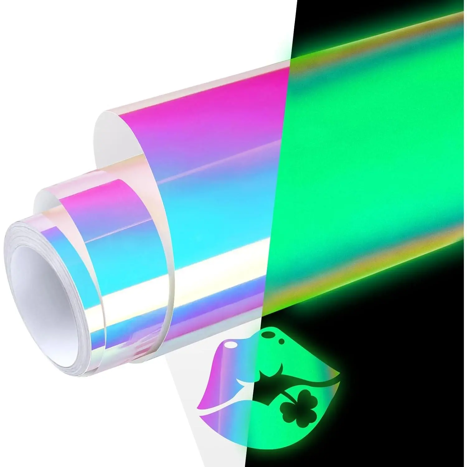 Glow in the Dark Permanent Adhesive Vinyl Holographic Iridescent Vinyl Opal White Glow Green for Wrap,Stickers,Decal,Lettering,12" x5ft