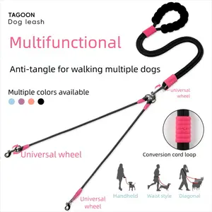 Double Dog Leash, 360° Rotation, No Tangles, 1-Tug-2 Training, Suitable for Large to Medium Dogs, 18-120 Lbs, Multiple Colors Available